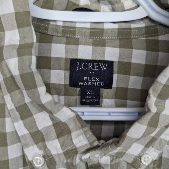 J Crew Slim Flex Washed Tan & White Checkered  Plaid Gingham XL Mens Button Down - Picture 4 of 9
